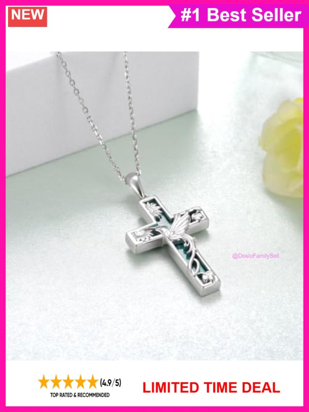 Sterling Silver Turquoise Cross Hummingbird Pendant Necklace 18+2